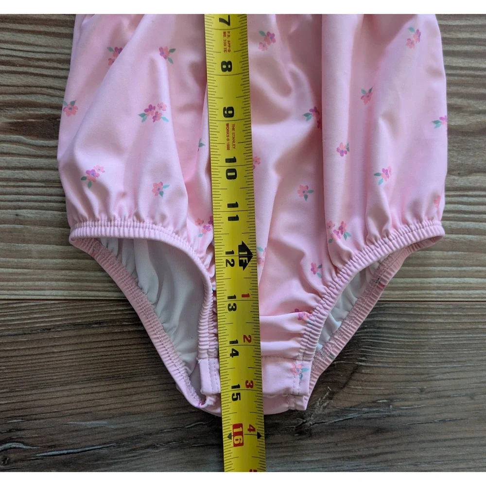 OshKosh B'gosh Girls 18M Pink Floral Smocked Snap Tank 1 Piece Swimsuit